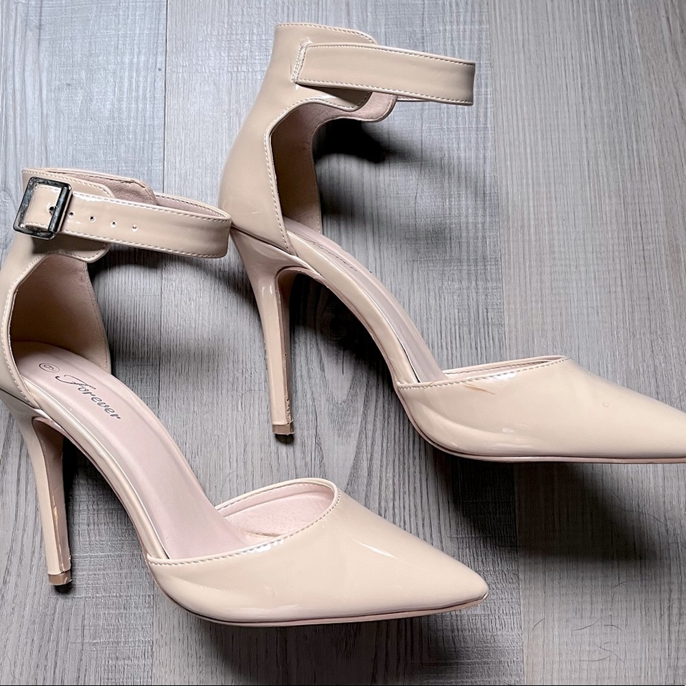Nude, Pointed Toe, High Heels with Ankle Strap